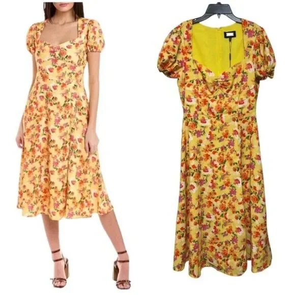 Alexia Admor Gracie Sweetheart Fit & Flare Midi Dress in Yellow Floral Size 6 - Picture 2 of 16